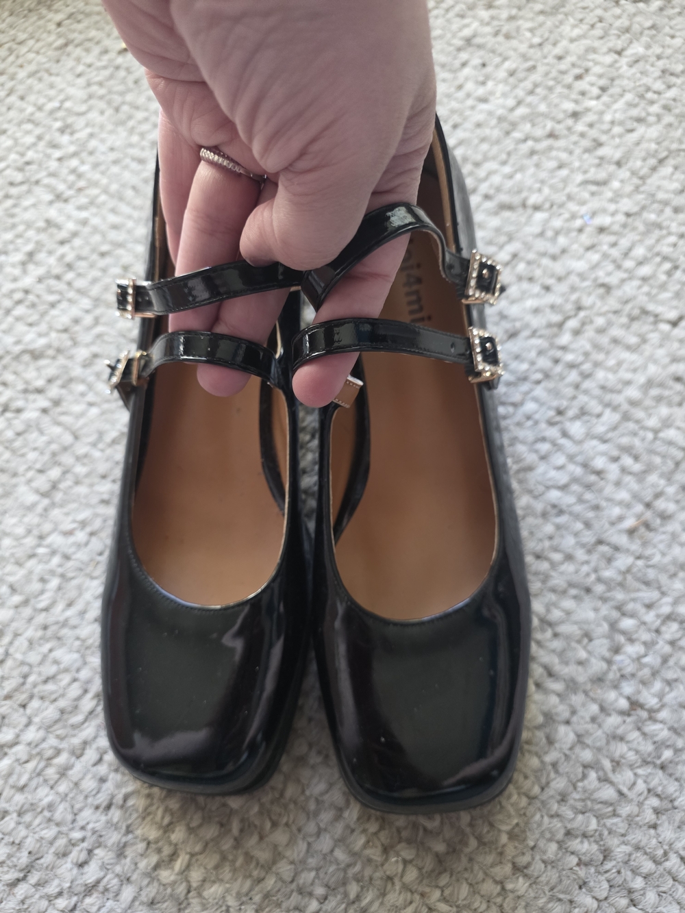 Black Patent Mary Jane Flats with Double Straps NEVER WORN